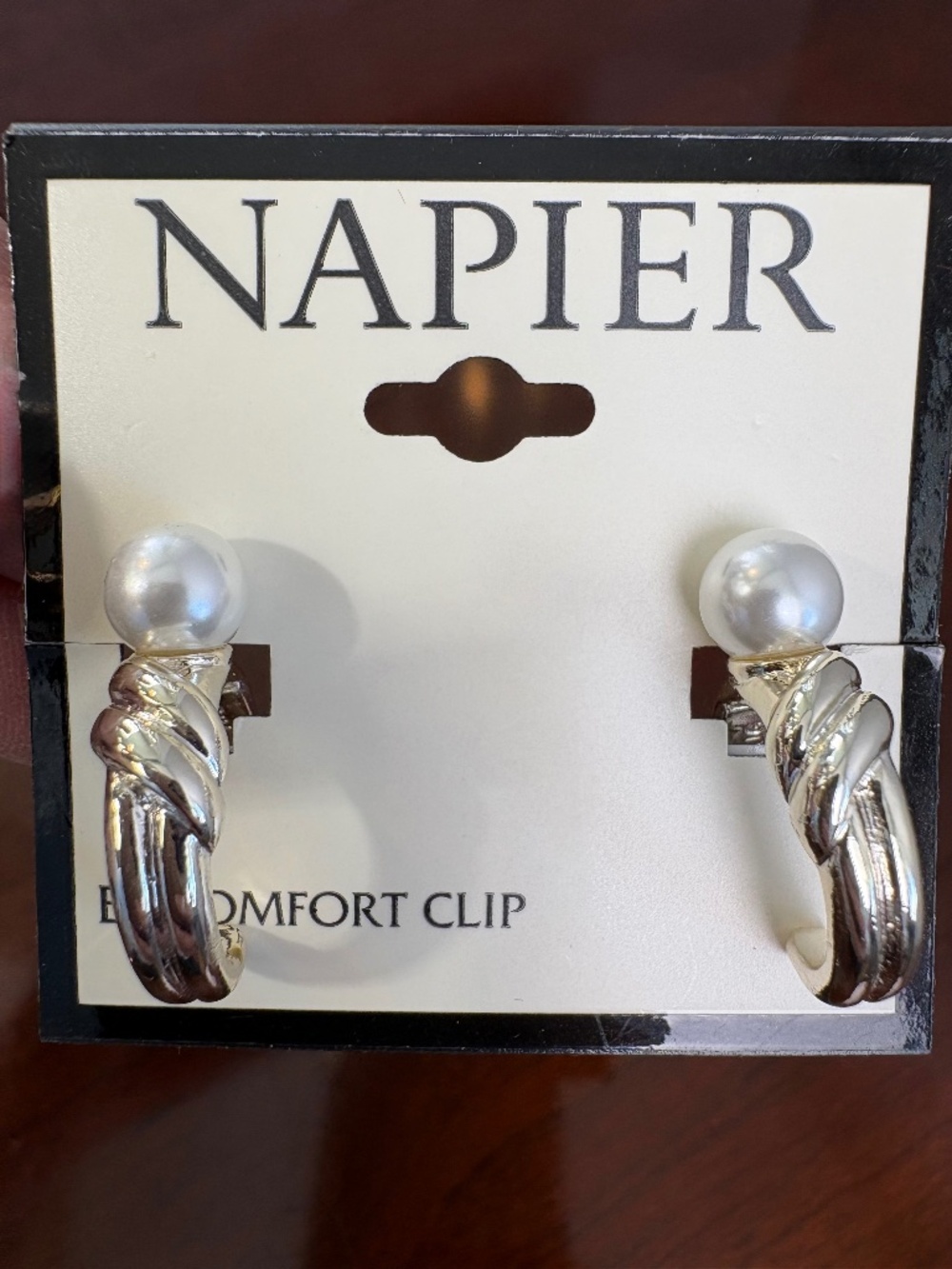 Napier Silver-Tone Twisted Hoop Earrings with Pearls